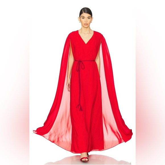 Alice + Olivia Zenaida Cape-effect de chine Bright Ruby Dress- NWT SIZE 12 - Picture 4 of 10